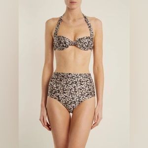 Zimmermann Prima 50s Brown/Beige Cherry Print High waisted halter bikini, size 1